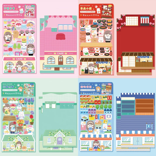 DIY Sushi Restaurant|Flower House|Cake Bread Shop|Book Shop|Shopping Sticker Scene