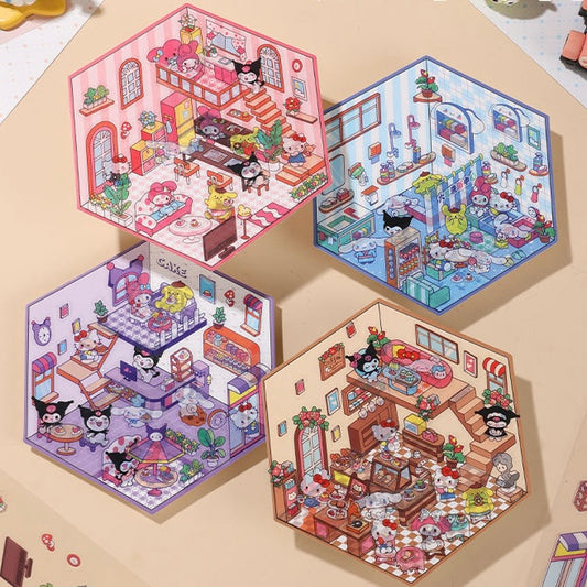 Cartoon 3D Scene Sticker: Make Your Own Kawaii Sweet Home|Coffee Shop|Cake Shop