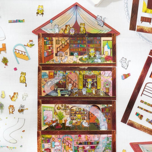 Cute Cat House DIY Miniature Scene Sticker