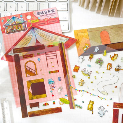 Cute Cat House DIY Miniature Scene Sticker