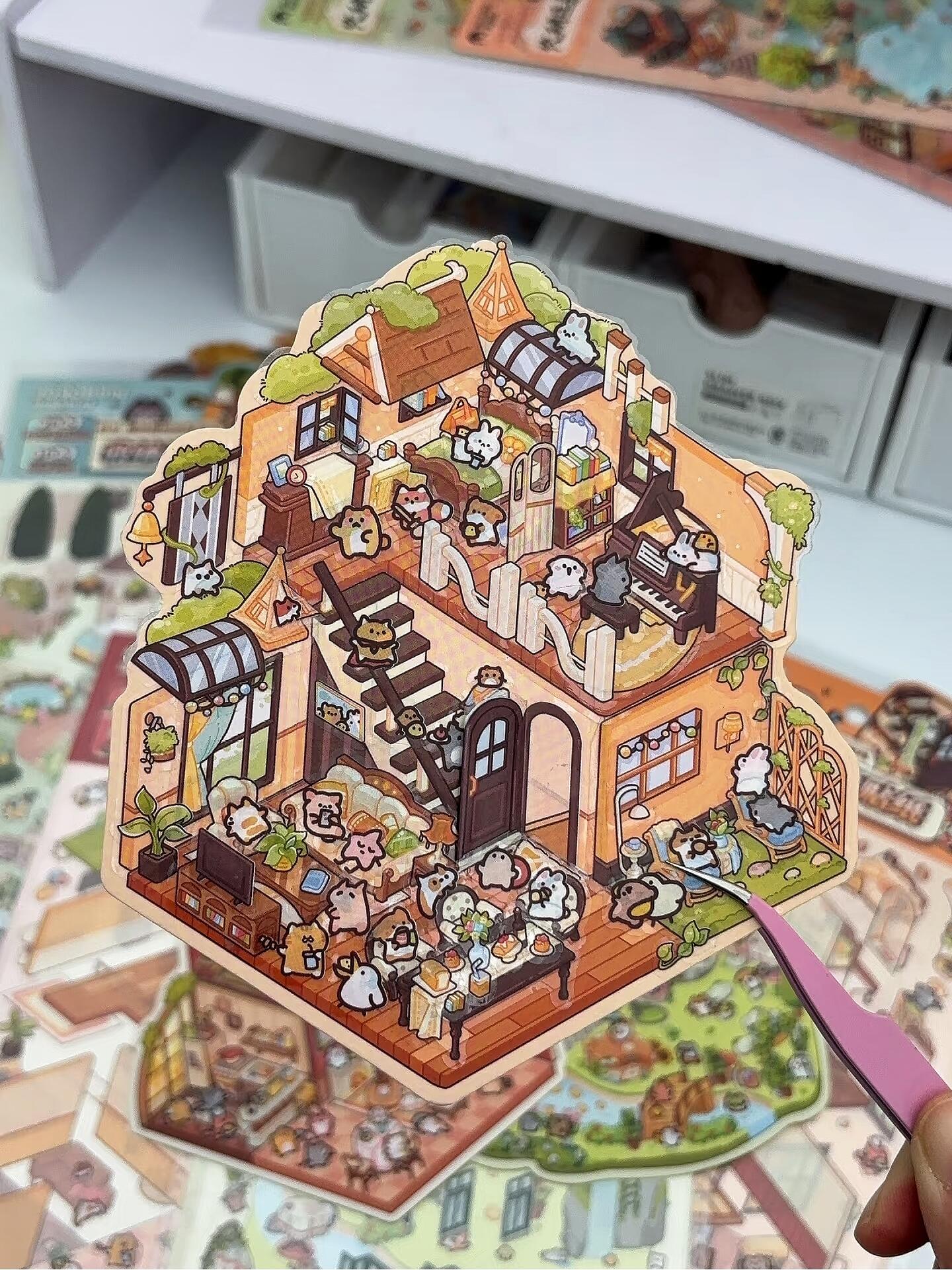 DIY 3D House Sticker Scene