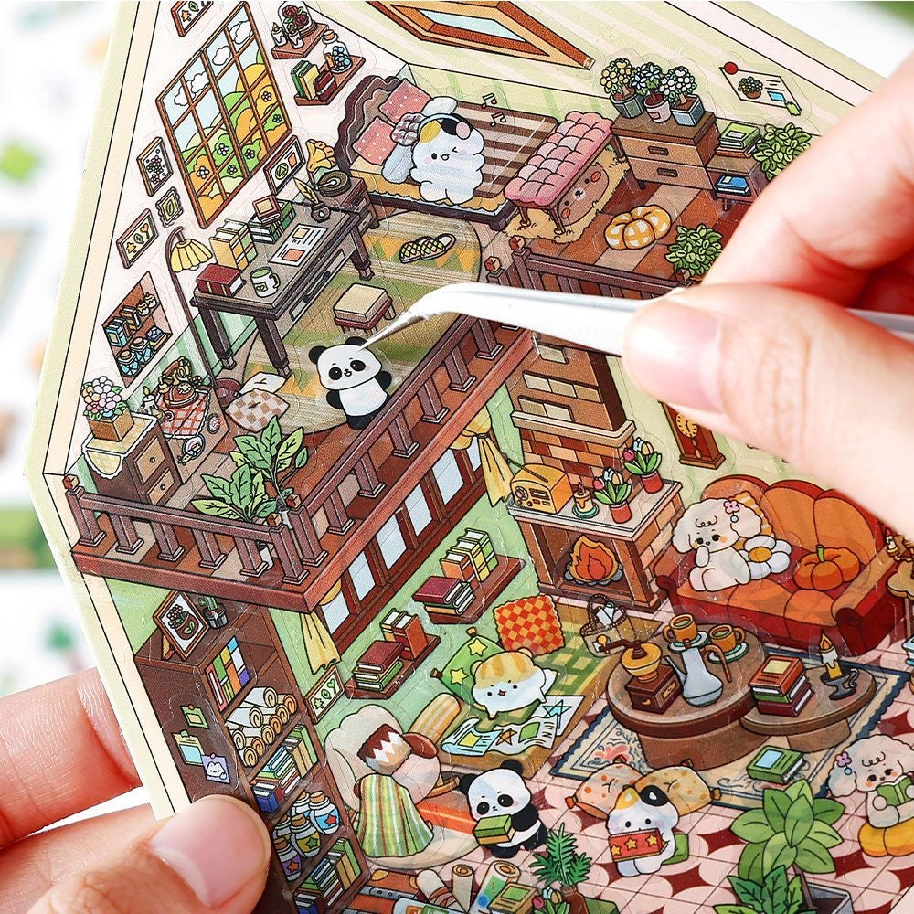 DIY 3D House Landscape Sticker Plant House Painting Room Attic Chocolate Shop