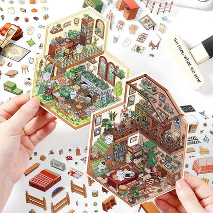 DIY 3D House Landscape Sticker Plant House Painting Room Attic Chocolate Shop