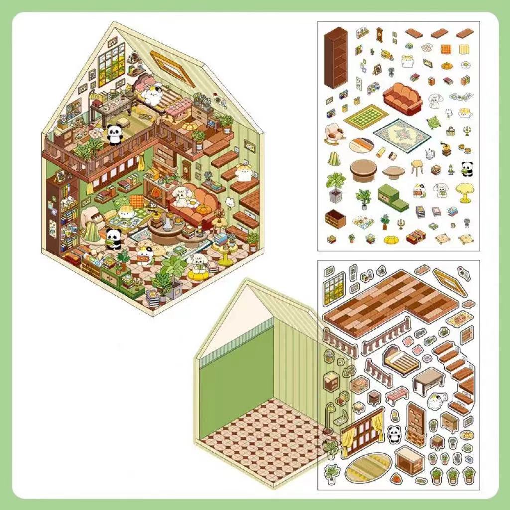 DIY 3D House Landscape Sticker Plant House Painting Room Attic Chocolate Shop