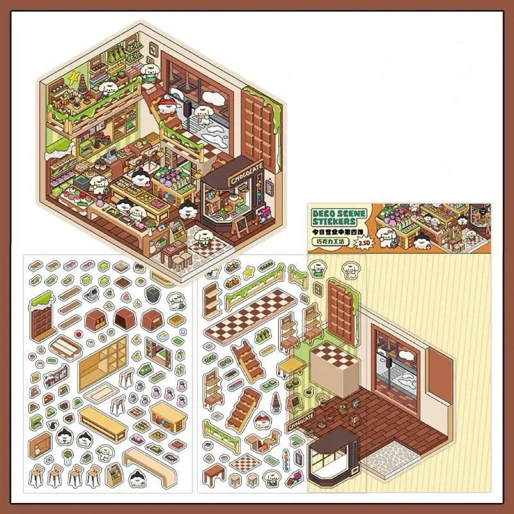 DIY 3D House Landscape Sticker Plant House Painting Room Attic Chocolate Shop