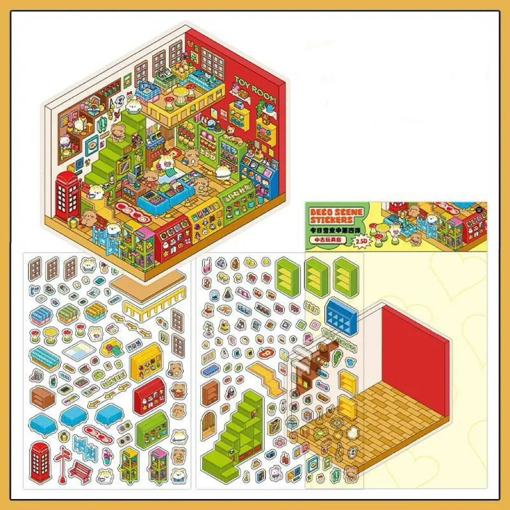 DIY 3D House Landscape Sticker Plant House Painting Room Attic Chocolate Shop