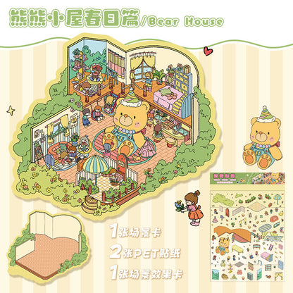 DIY 3D Farm Pasture Bear House Doll Machine Sticker Scene