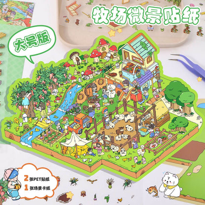 DIY 3D Farm Pasture Bear House Doll Machine Sticker Scene