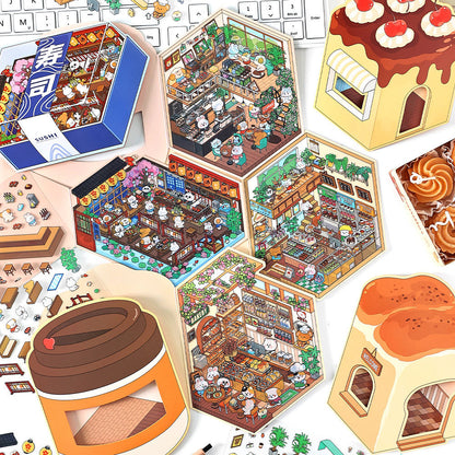 Fun 3D Sticker Scene, DIY Sushi Restaurant Coffee Shop Bread Dessert House