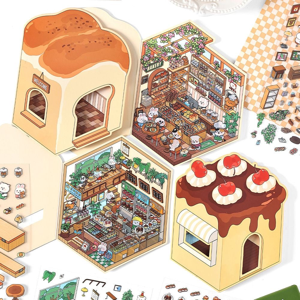 Fun 3D Sticker Scene, DIY Sushi Restaurant Coffee Shop Bread Dessert House