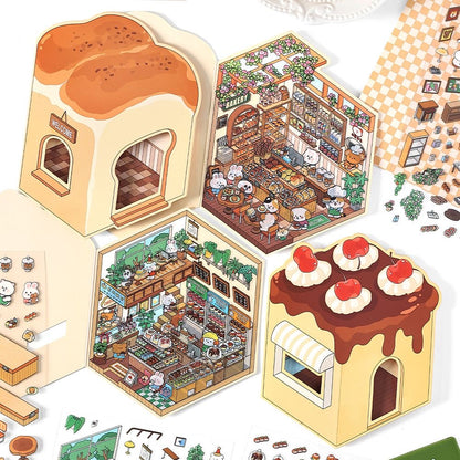 Fun 3D Sticker Scene, DIY Sushi Restaurant Coffee Shop Bread Dessert House