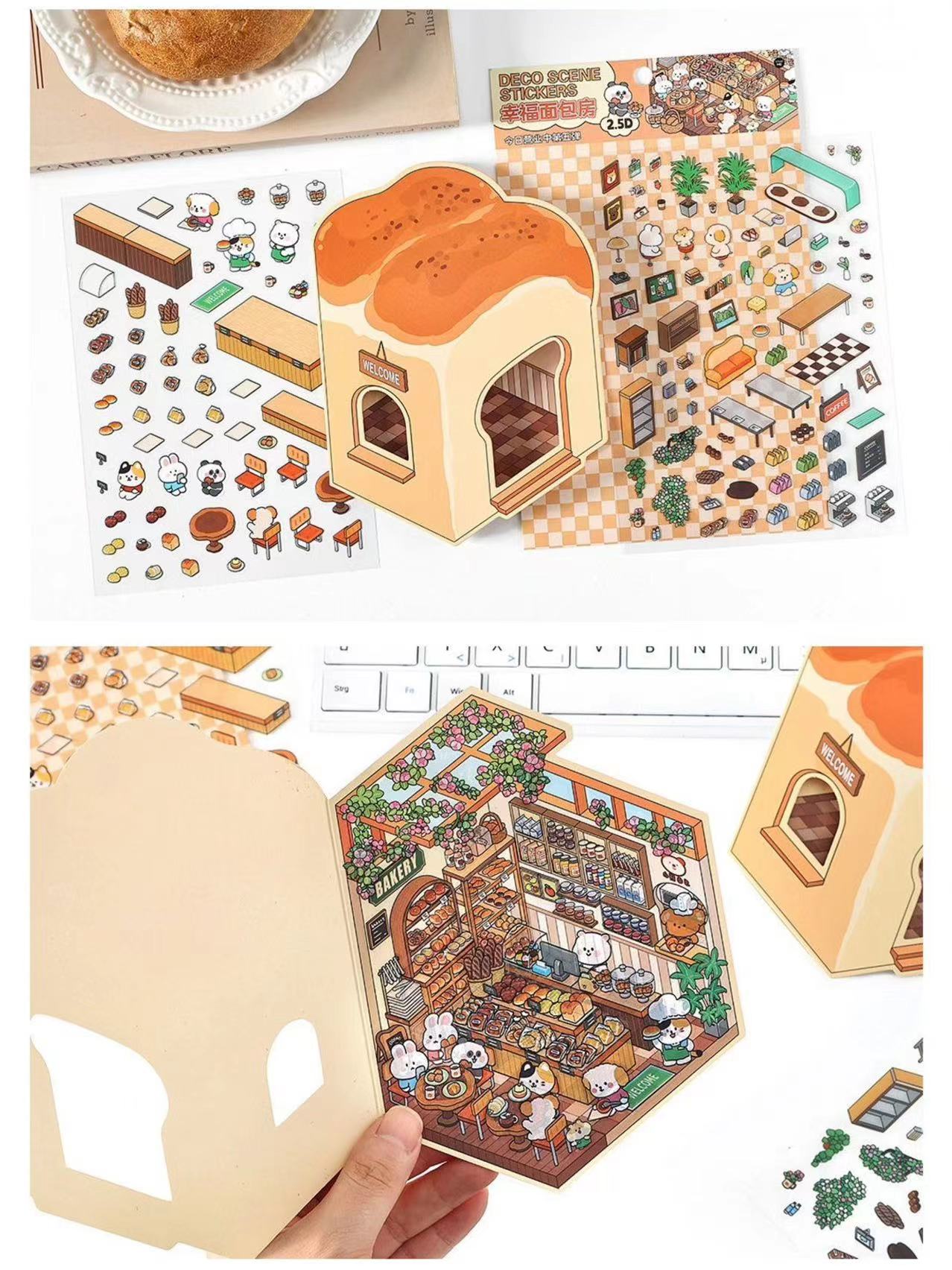 Fun 3D Sticker Scene, DIY Sushi Restaurant Coffee Shop Bread Dessert House