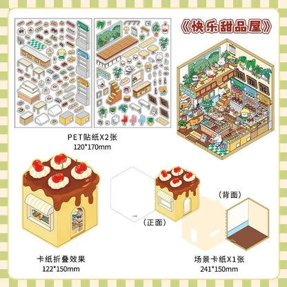 Fun 3D Sticker Scene, DIY Sushi Restaurant Coffee Shop Bread Dessert House