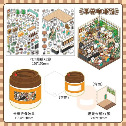 Fun 3D Sticker Scene, DIY Sushi Restaurant Coffee Shop Bread Dessert House