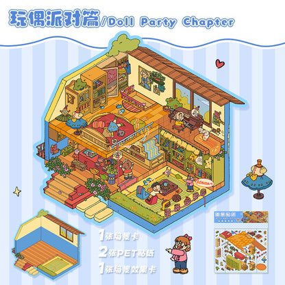 Big Size 3D Sticker Scene, DIY Seafood Restaurant|Milk Tea Shop|Doll Party|Fruit Shop