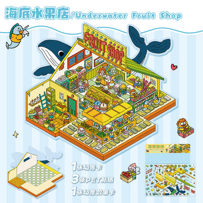 Big Size 3D Sticker Scene, DIY Seafood Restaurant|Milk Tea Shop|Doll Party|Fruit Shop